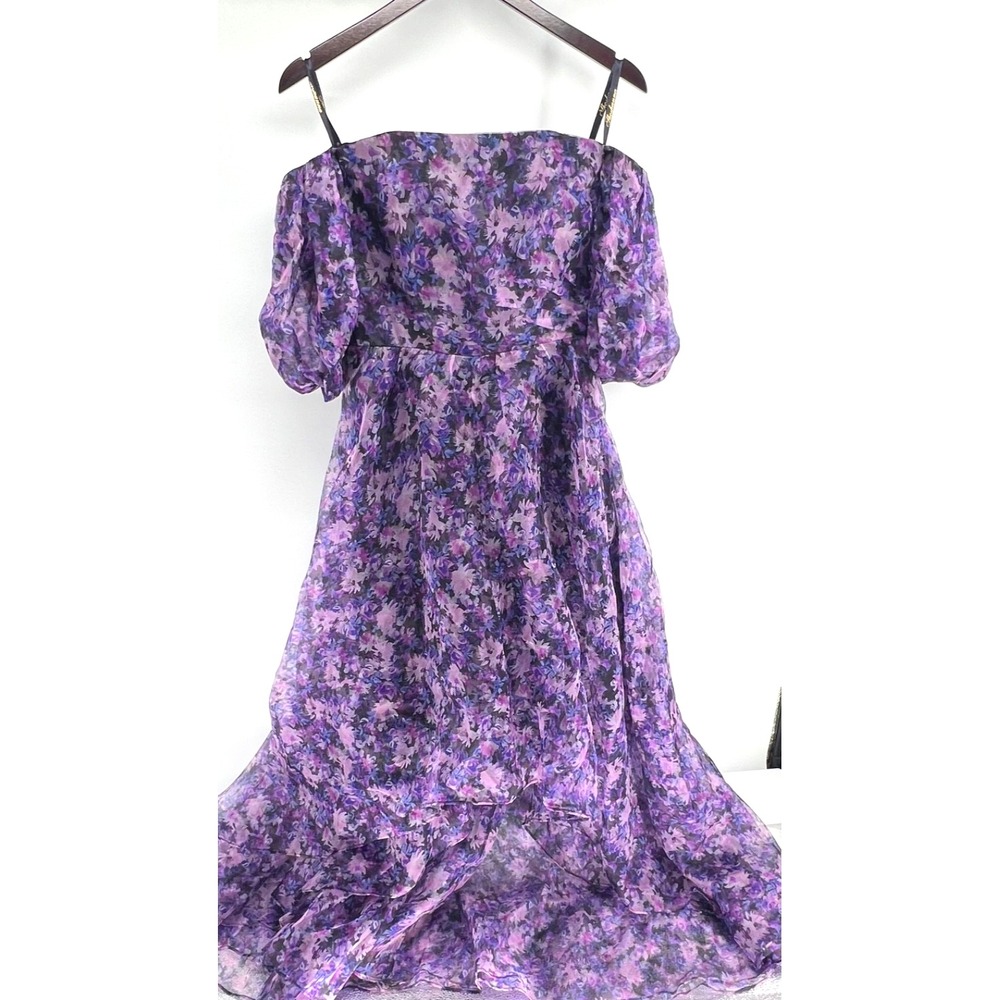 Shoshanna Purple Floral One-Shoulder Dress